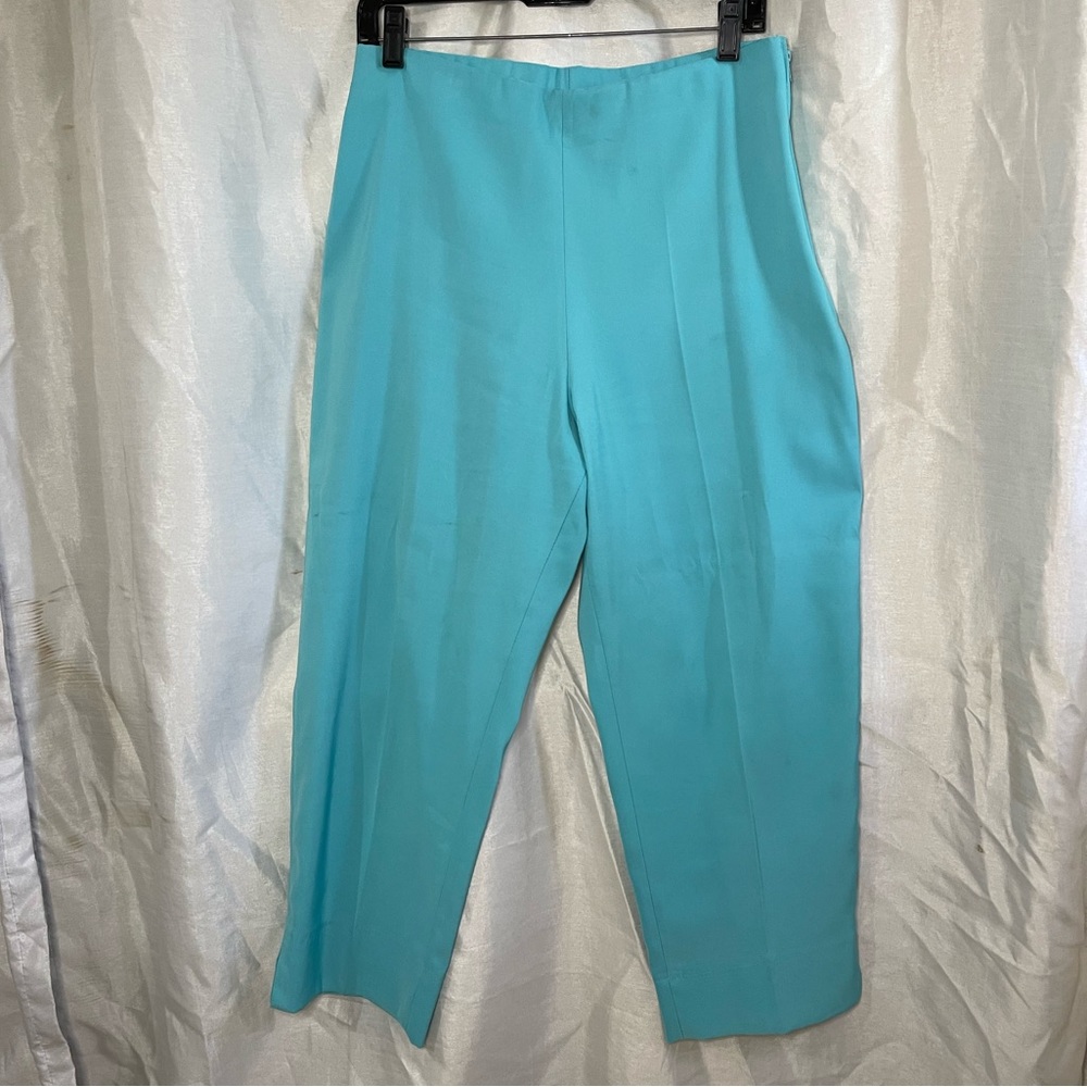 Lauren Vidal French Turquoise Blue Straight Leg Cropped Dress Pants